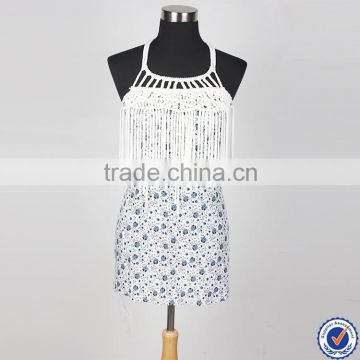china supplier OEM service summer fancy dress costumes printed fabric beaded front with tassel