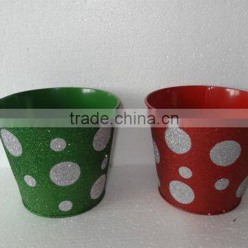 Round christams metal flower pot with dot