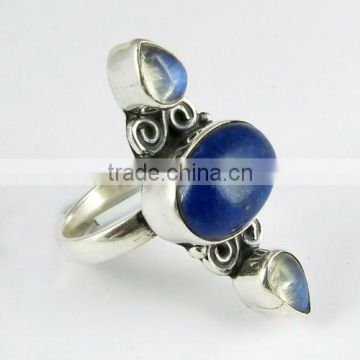 Two Tones Royal !! Lapis & Rainbow Moonstone 925 Sterling Silver Ring, Handmade Silver Jewelry , Wholesale Silver Jewelry
