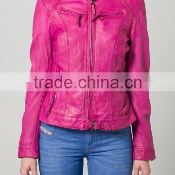2016 New Arrival pink women leather jacket