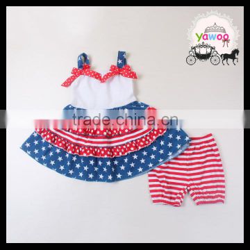 2016 new designs navy pentagramme july 4th baby clothes wholesale independence day kids wear boutique girl clothing