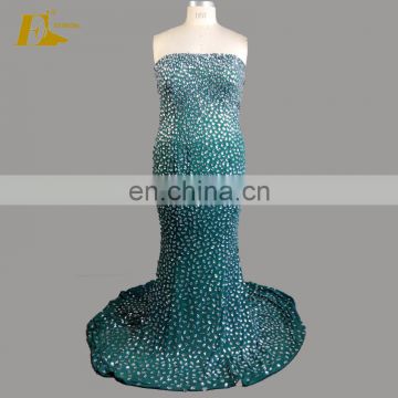 Green Color Strapless Beaded Sheath Sexy Patterns Plus Size Evening Dress For Fat Women