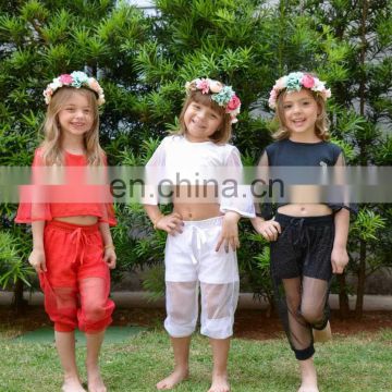 summer Girls casual clothing set chinldren's tulle patchwork long pants clothing set