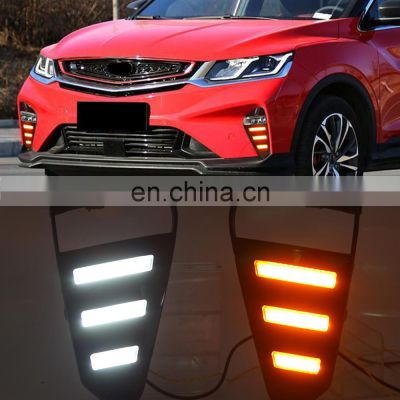 2PCS Car DRL For Geely coolray (SX11) 2019 2020 Daytime Running Lights 12V LED Daylight Fog lamp with flowing Yellow turn signal