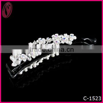 Handmade Manufacture White Barrettes Turban Clear Hair Clips With Small Flower