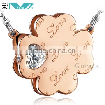 Fashion Stainless Steel Chain Necklace with Four Leaf Clover Charm and CZ