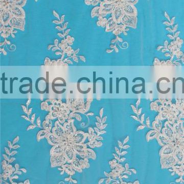 High quality hot sale computer embridery hand beaded lace fabric from india
