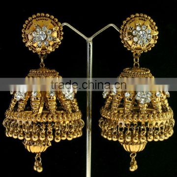 Bollywood Royal LooK Heavy Large Jhumki Diamond Earrings