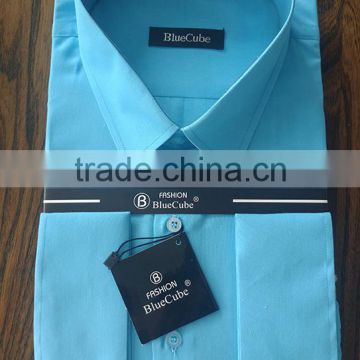 Summer new fashion stand collar light blue shirt long sleeves men's style cotton shirt