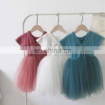 2020 New Girls Dress Patchwork Mesh Fashion Cotton V-Neck Girls Dresses