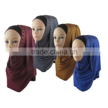 elegant beading Jersey headscarf rectangle muslim scarf