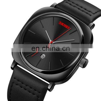 Genuine leather quartz watch top quality fashion brand Skmei 9266 wholesale 3Bar waterproof square dial men wristwatch