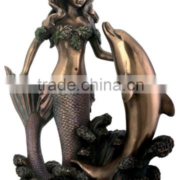 Outdoor Mermaid with Dolphin Figurine Decoration Statue
