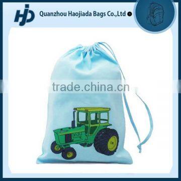 Trendy personalized blue tractor cotton drawstring shoes bag