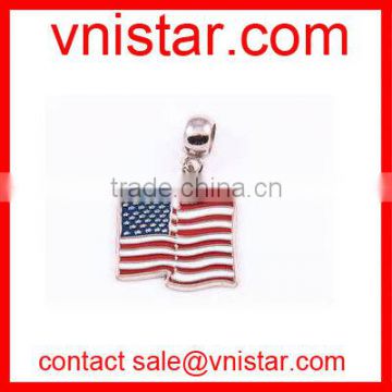 Vnistar big hole metal alloy USA flag slider charm beads fit european snake chain bracelet TB075