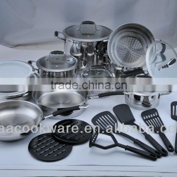24pcs 18/8 Stainless Steel silicone handle apple shape kitchenware sets with colorful silicone glass lid