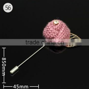 Quality Assured Knitted Fabric Flower Corsage With Rhinestone Center And Metal Leaves,Chic Floral Lapel Pins For Men
