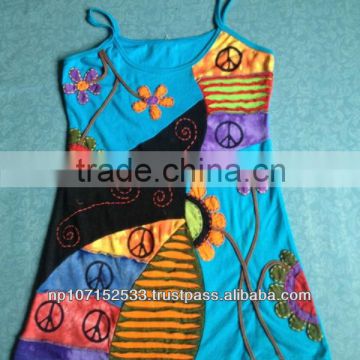 cotton short dress length 3cotton jersey patch and hand embroidery jersey cutwork dress and peace sign block print price 550rs $