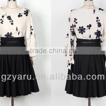 Women embroidered dresses 2014 ladies black and white dress