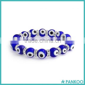 Bling Jewelry Evil Eye Glass Beads 10mm Dark Blue Stretch Zircon Tennis Bracelet 925 Sterling Silver