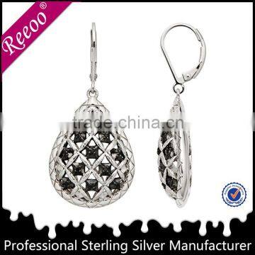 Small Disco Filigree Silver Tone Cubic Zirconia Drop Earrings Silver