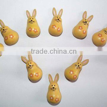 Wooden Rabbit with flower painted fridge magnet yellow rabbit sticker for promotion handmade buttom DIY rabbit accessories