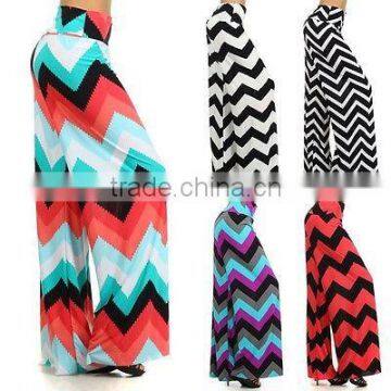 wholesale fat ladies plus size trousers New Plus Size Chevron Wide Leg Fold Over High Waist Palazzo Flare Lounge Pants