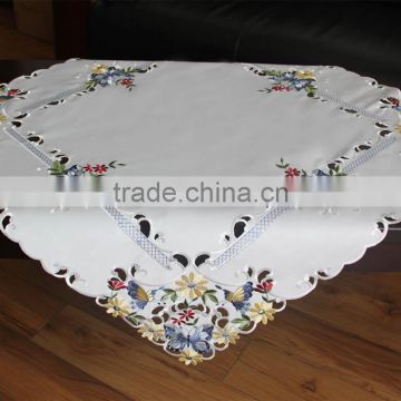 polyester butterfly embroideried tablecloth with hand cutwork