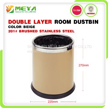 Small Indoor Hotel Room Commercial Dobel Layer Round Cylinder Waste Bin Trash Cans