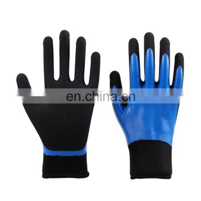 Double color nitirle sandy gloves en 388 nitrile anti cut gloves for handling glass