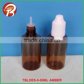 30ml PET plastic amber e-liquid bottles 30ml PET amber e-liquid/juice/smoking bottle with drips and childproof caps
