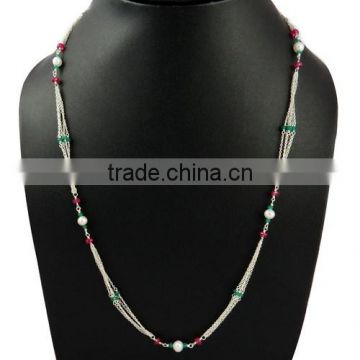 Fashion Design !! Pearl & Emerald & Ruby 925 Sterling Silver Chain, 925 Silver Jewelry, Silver Jewelry Manufacturer