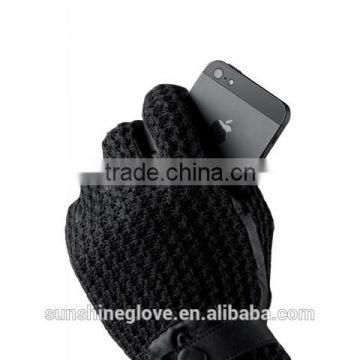 crochet touch screen leather glove