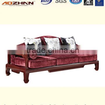 Classical living room solid wooden frame 3 seater sofa