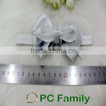 Grey Fold over elastic headband with 3.5 inches ribbon Bows