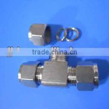 Tee union double ferrule fitting connector