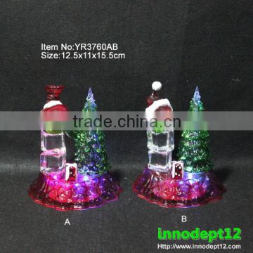 Christmas figurine decoration acrylic Christmas tree with snowman & santa and RGB led light