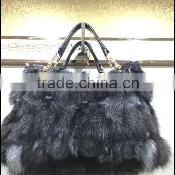2015 fashion natural silver fox handbag