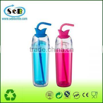 Color changing plastic double wall tumbler with straw and lid
