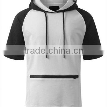 2016 new design short sleeve hoodie with Zipper large pocket two-tone bulk hoodies women
