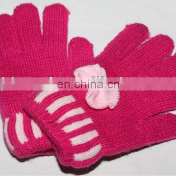 2014 Winter fashion pink girls' beauty colorful acrylic gloves with flowers GCA-001