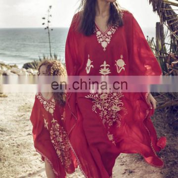 Plus size Red Cotton Beach Dress Embroidery Robe de Plage Bikini cover up Beachwear Pareos de Playa Mujer Beach tunic Cover ups