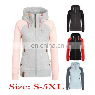 Wholesale custom women's long-sleeved hooded cardigan zipper stitching sweater coat plus size casual sports jogging suit