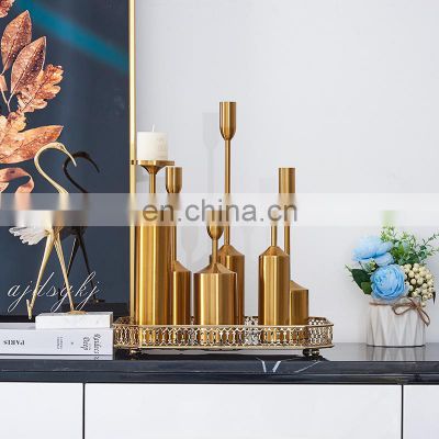 Hot Sale Nordic Luxury Home Decor Electroplated Metal Gold Candle Holder Table Decoration For Party Decorations