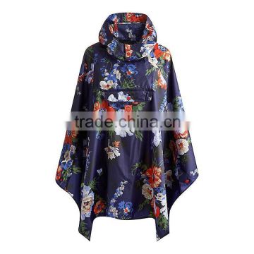 All Over Printing Ladies Fashion Waterproof Polyester Rain Ponchos With Pockets