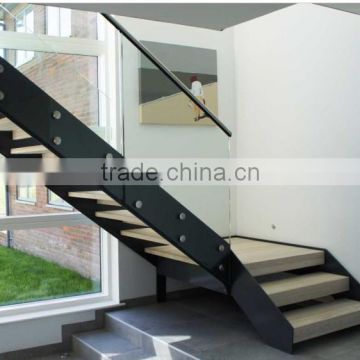 white painted straight stairs with wooden tread ---YUDI