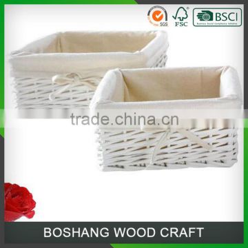 Square Set of 2 White Painted Wicker Baskets
