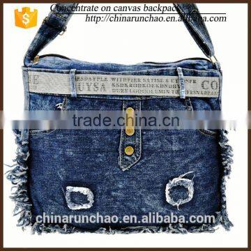 2016 cowboy jeans canvas shoulder bag made in china jeans shoulder school bag to college