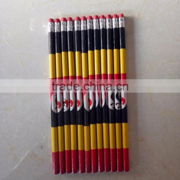 Round wood pencil Uganda flag hb pencil with white eraser