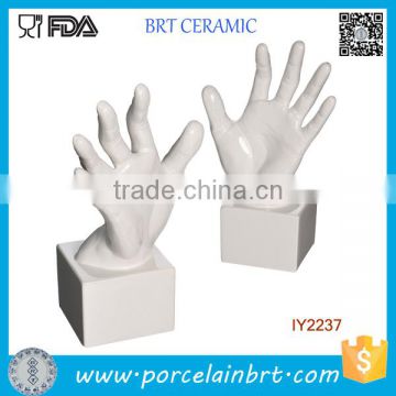 Decorative White Ceramic Hand Palm Shape Bookend